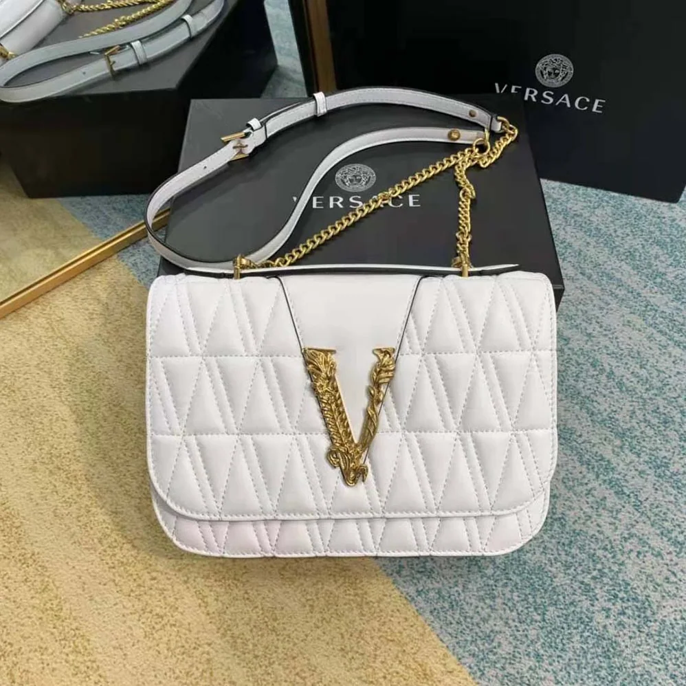 Versace Virtus Quilted Shoulder Bag for Women in White Versace Virtus Quilted Shoulder Bag for Women in White