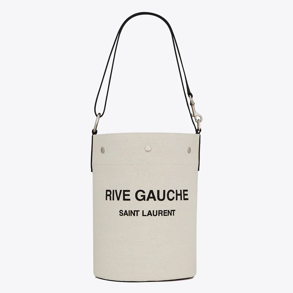 Saint Laurent YSL Rive Gauche Bucket Bag in Linen for Women in Black Saint Laurent YSL Rive Gauche Bucket Bag in Linen for Women in Black