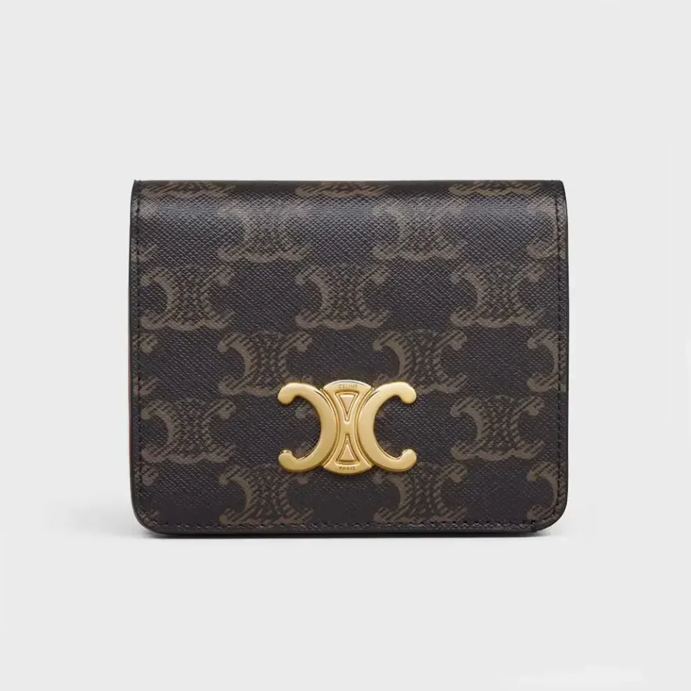 Celine Triomphe Compact Wallet In Triomphe Canvas for Women Celine Triomphe Compact Wallet In Triomphe Canvas for Women