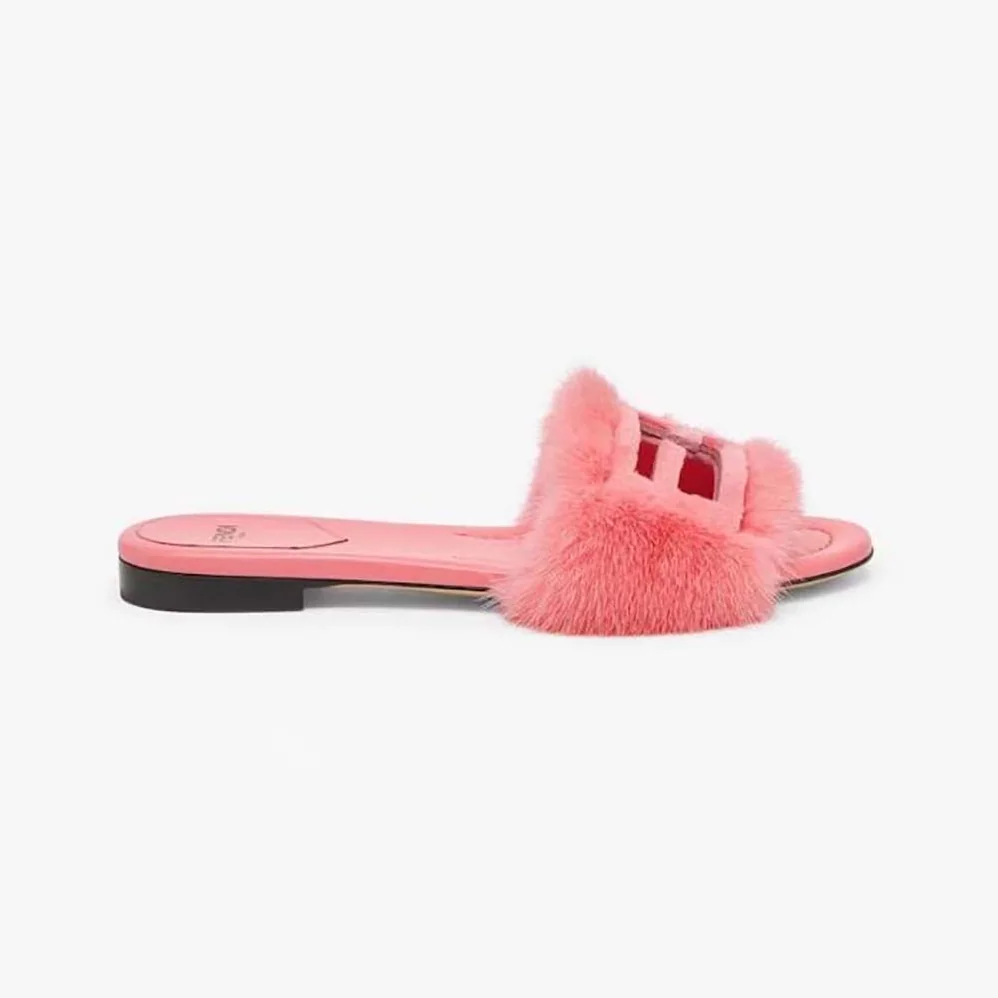 Fendi Baguette Pink Mink Slides for Women