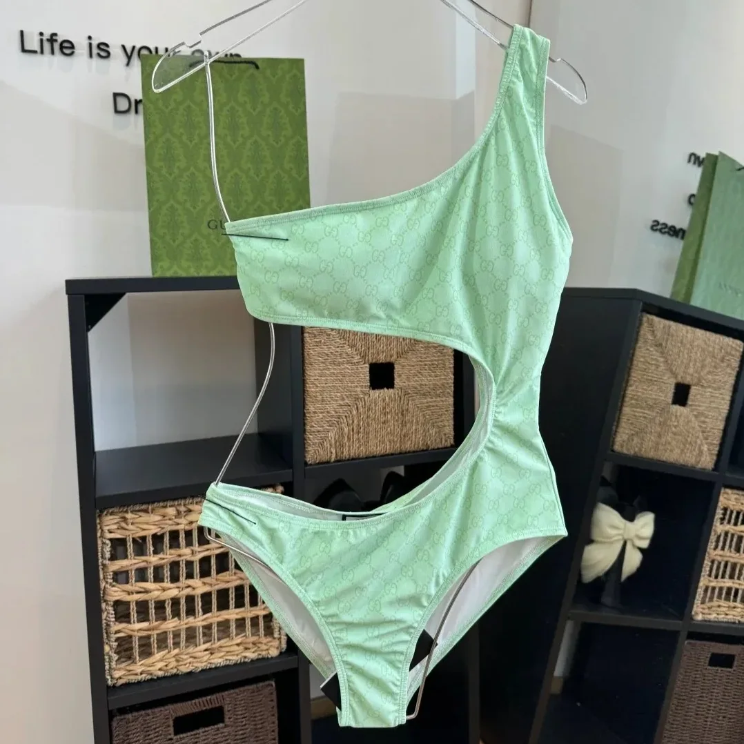 Gucci GG Printed Cutout Swimsuit Light Green