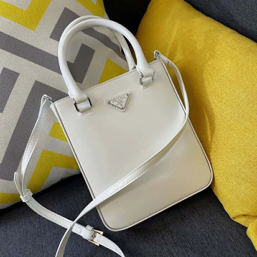 Prada Small Brushed Leather Tote for Women in White