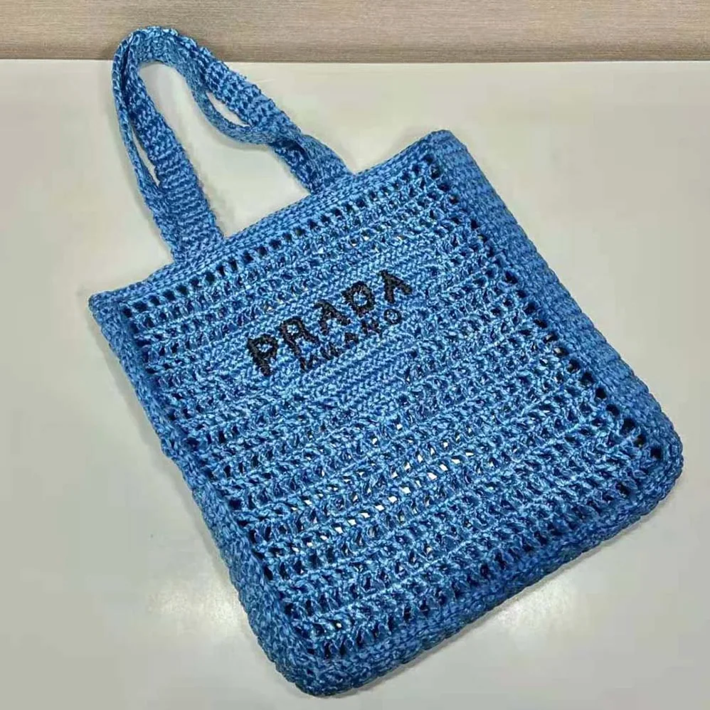 Prada Raffia Tote Bag with A Soft for Women in Blue