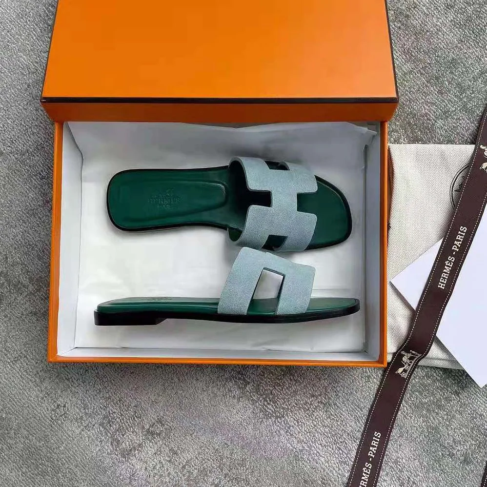 Hermes Oran Sandal in Suede Goatskin for Women in Blue Hermes Oran Sandal in Suede Goatskin for Women in Blue