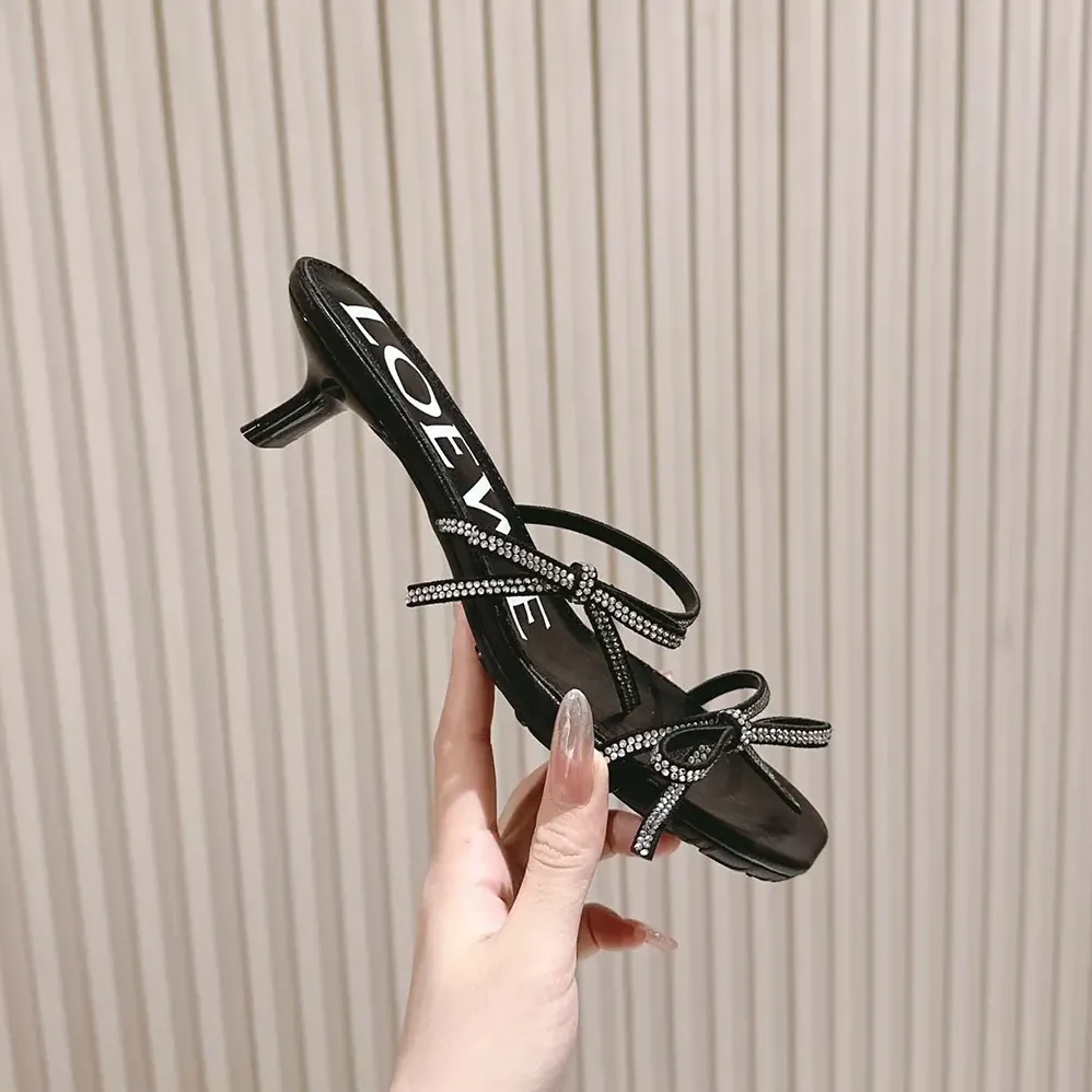 Loewe Petal Sandal in Suede and Rhinestones for Women in Black Loewe Petal Sandal in Suede and Rhinestones for Women in Black