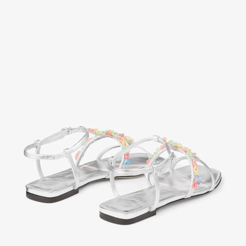 Jimmy Choo Gwyn Daisy Flat Silver GWYNDAISYFLATEQN