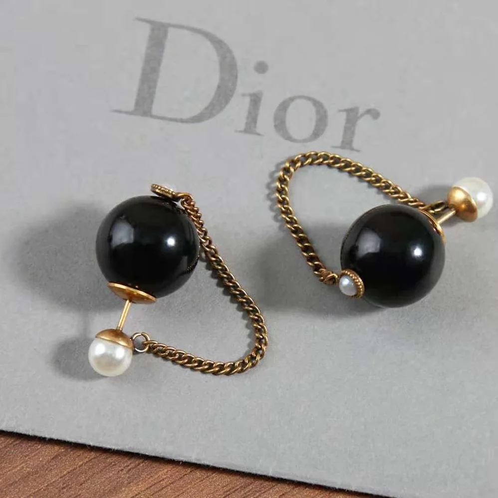 Dior Tribales Earrings Bronze-Finish Metal with White and Black Resin Pearls for Women Dior Tribales Earrings Bronze-Finish Metal with White and Black Resin Pearls for Women