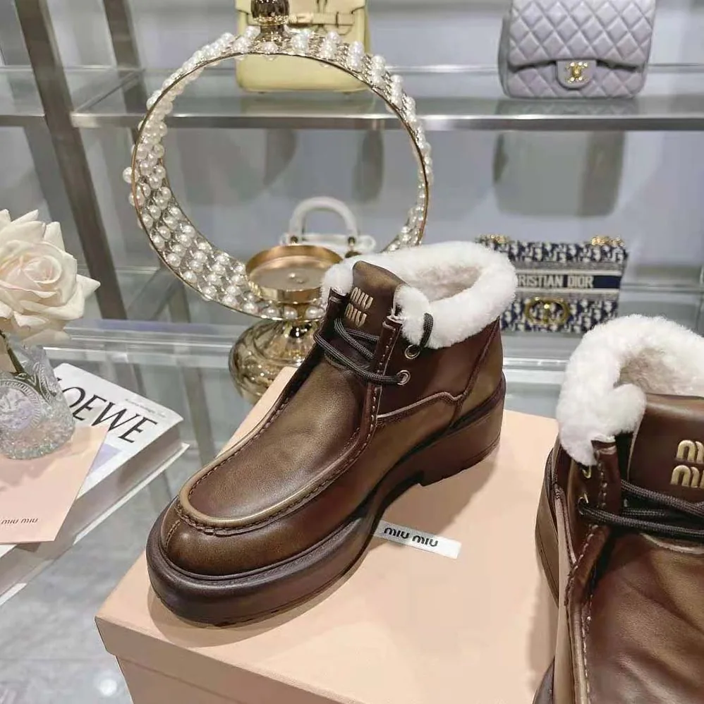 Miu Miu Fumé Leather Booties for Women in Brown Miu Miu Fumé Leather Booties for Women in Brown