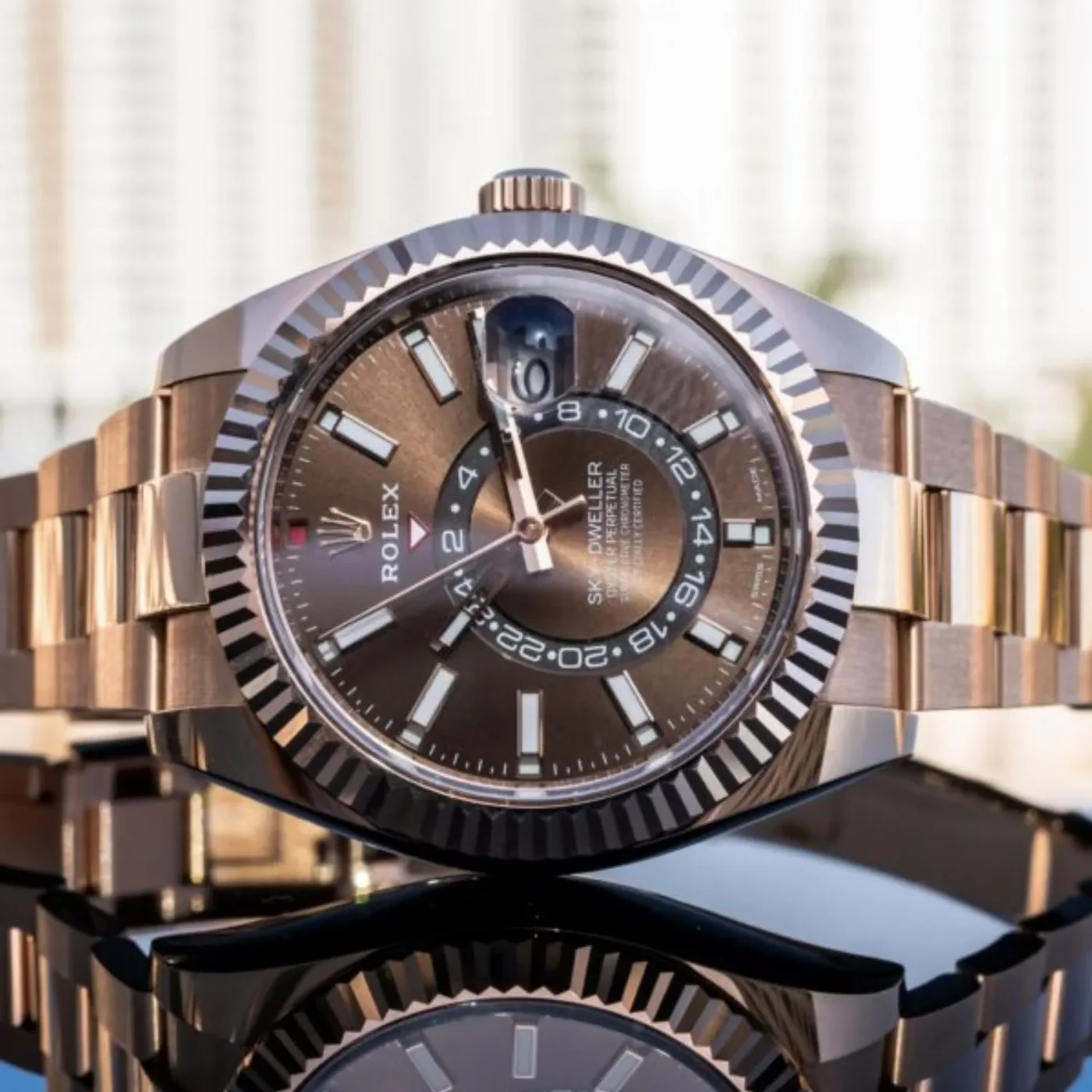 Rolex Sky Dweller Watch Rose Gold Toned Chocolate Dial