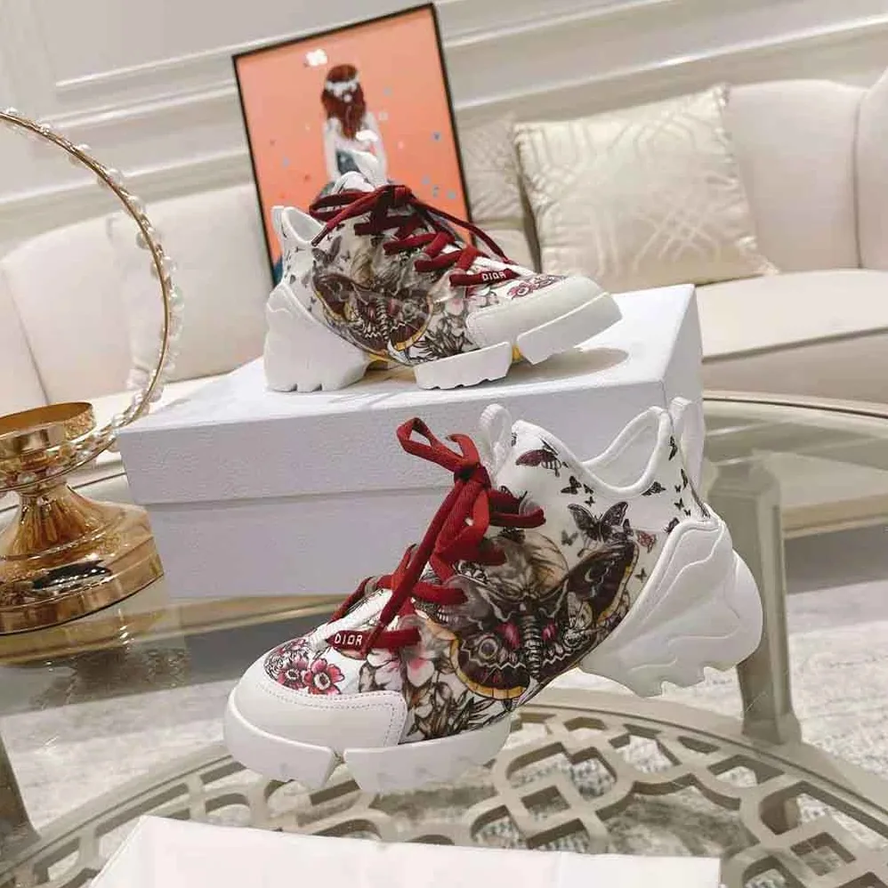 Dior D-Connect Sneaker White Technical Fabric and Multicolor Butterfly Motif for Women Dior D-Connect Sneaker White Technical Fabric and Multicolor Butterfly Motif for Women