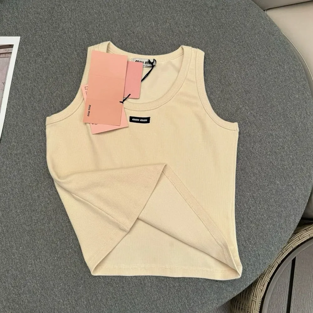Miu Miu Garment-dyed Ribbed Knit Jersey Top for Women Miu Miu Garment-dyed Ribbed Knit Jersey Top for Women