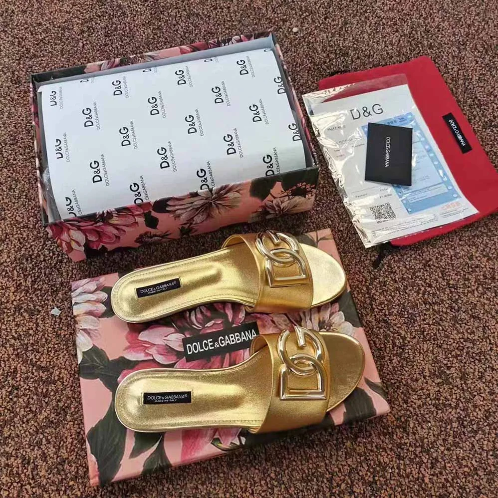 Dolce Gabbana D&G Nappa Mordore Slides with DG Logo for Women