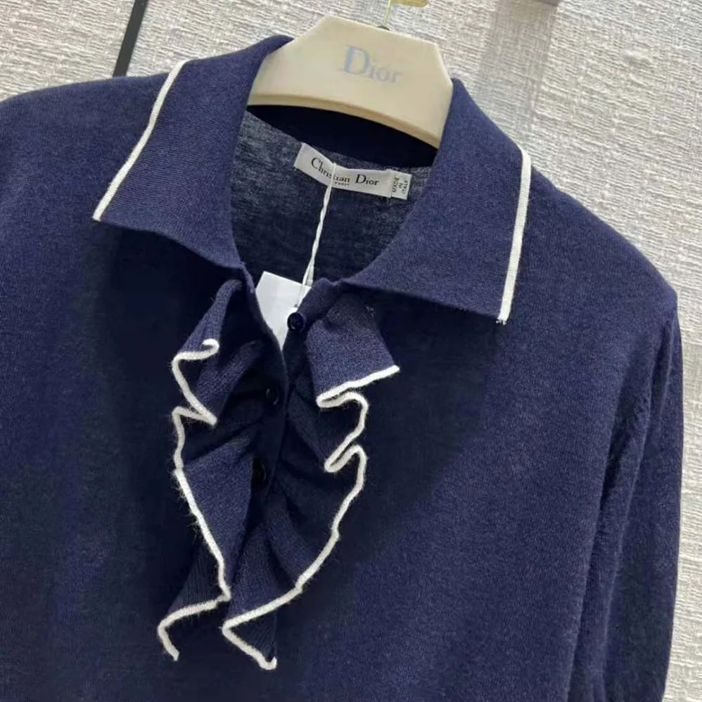 Dior Short-Sleeved Sweater Navy Blue Cashmere and Silk Knit for Women Dior Short-Sleeved Sweater Navy Blue Cashmere and Silk Knit for Women