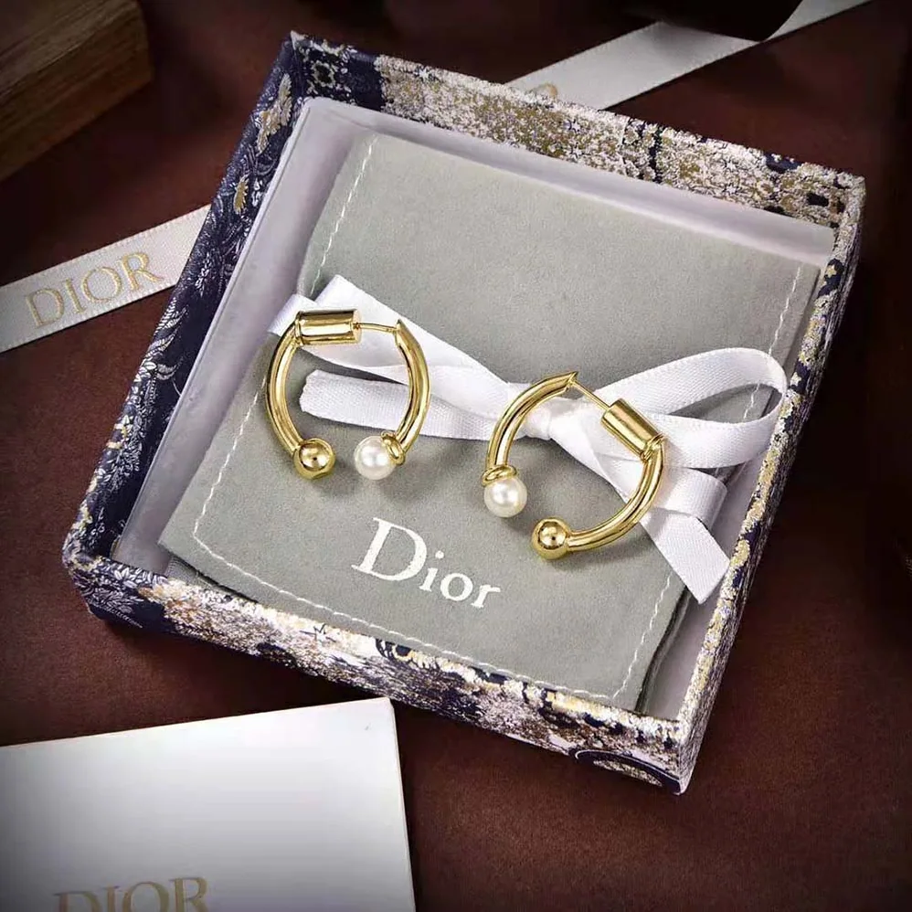 Dior Petit CD Earrings Gold-Finish Metal and White Resin Pearls for Women