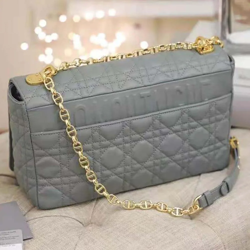Dior Large Dior Caro Bag Supple Cannage Calfskin for Women in Silver