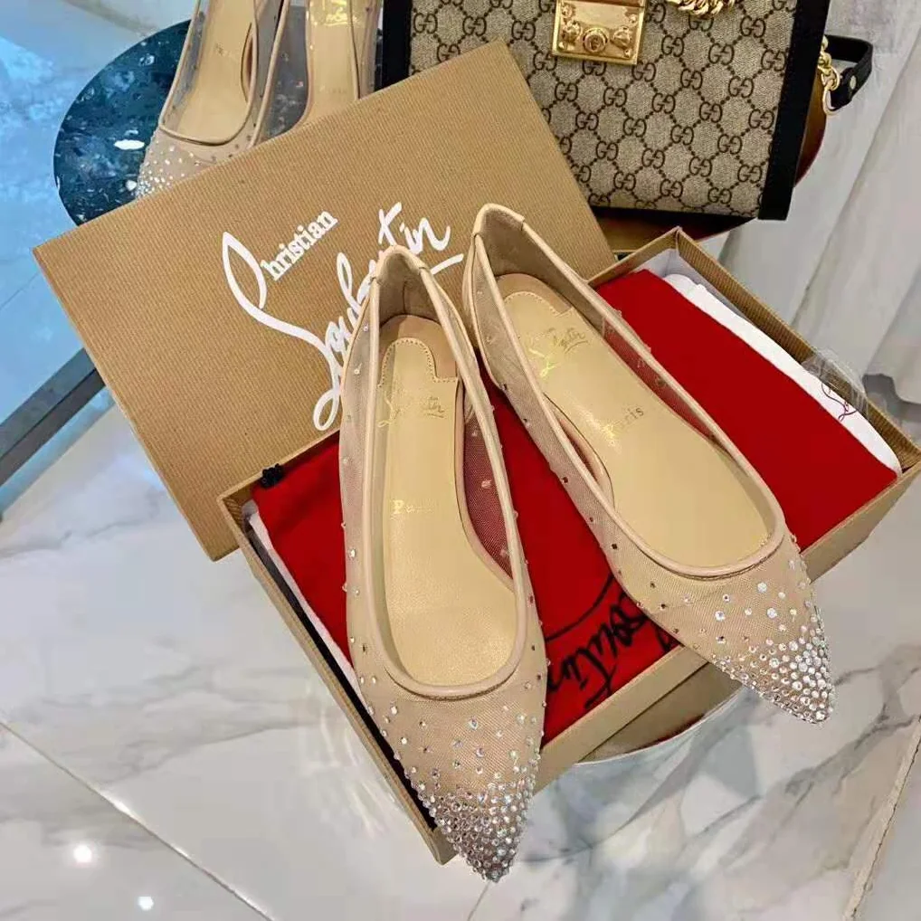 Christian Louboutin Follies Strass Ballet Flat for Women in Sandy Christian Louboutin Follies Strass Ballet Flat for Women in Sandy