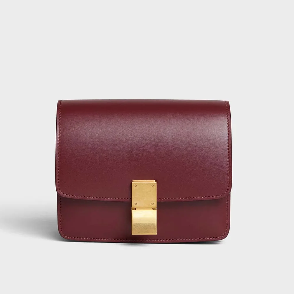 Celine Small Classic Bag in Box Calfskin Leather for Women in Maroon