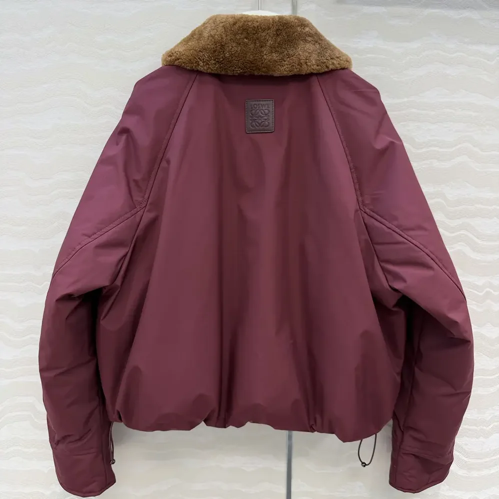 Loewe Puffer in Shearling and Cotton Blend for Men in Burgundy