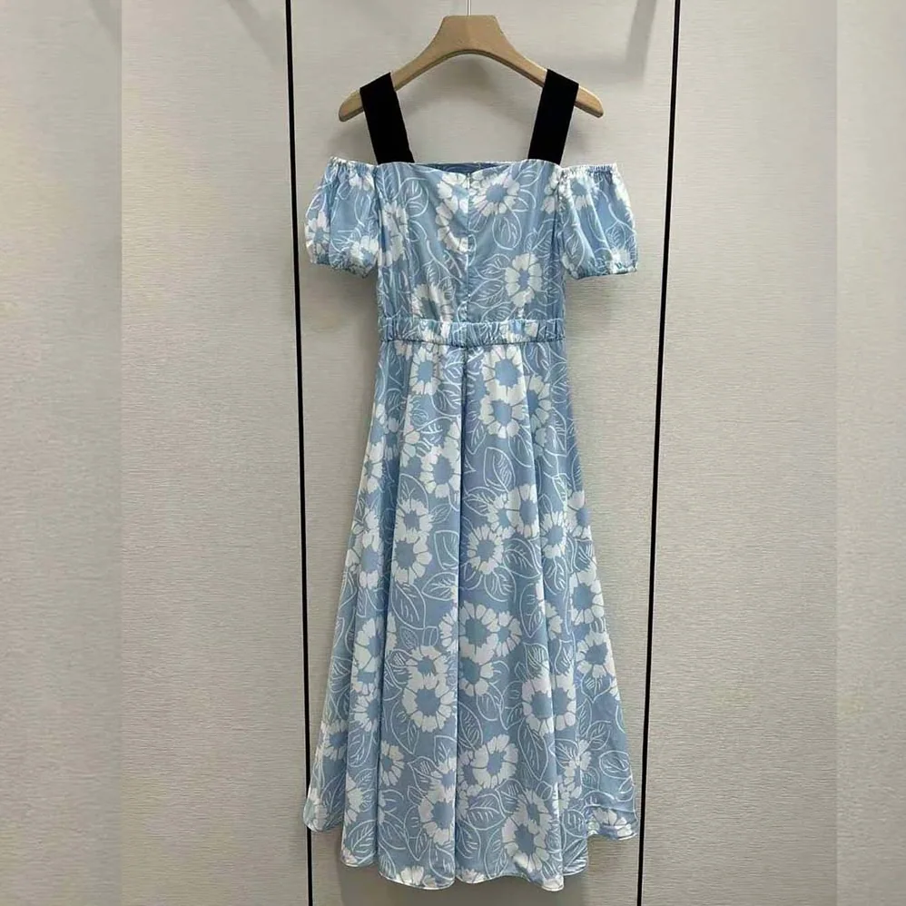 Prada Printed Poplin Dress for Women in Blue Prada Printed Poplin Dress for Women in Blue