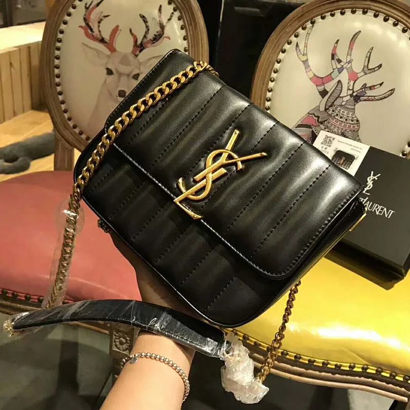 Saint Laurent YSL Shoulder Vicky Small Matelasse Lambskin for Women in Black Saint Laurent YSL Shoulder Vicky Small Matelasse Lambskin for Women in Black