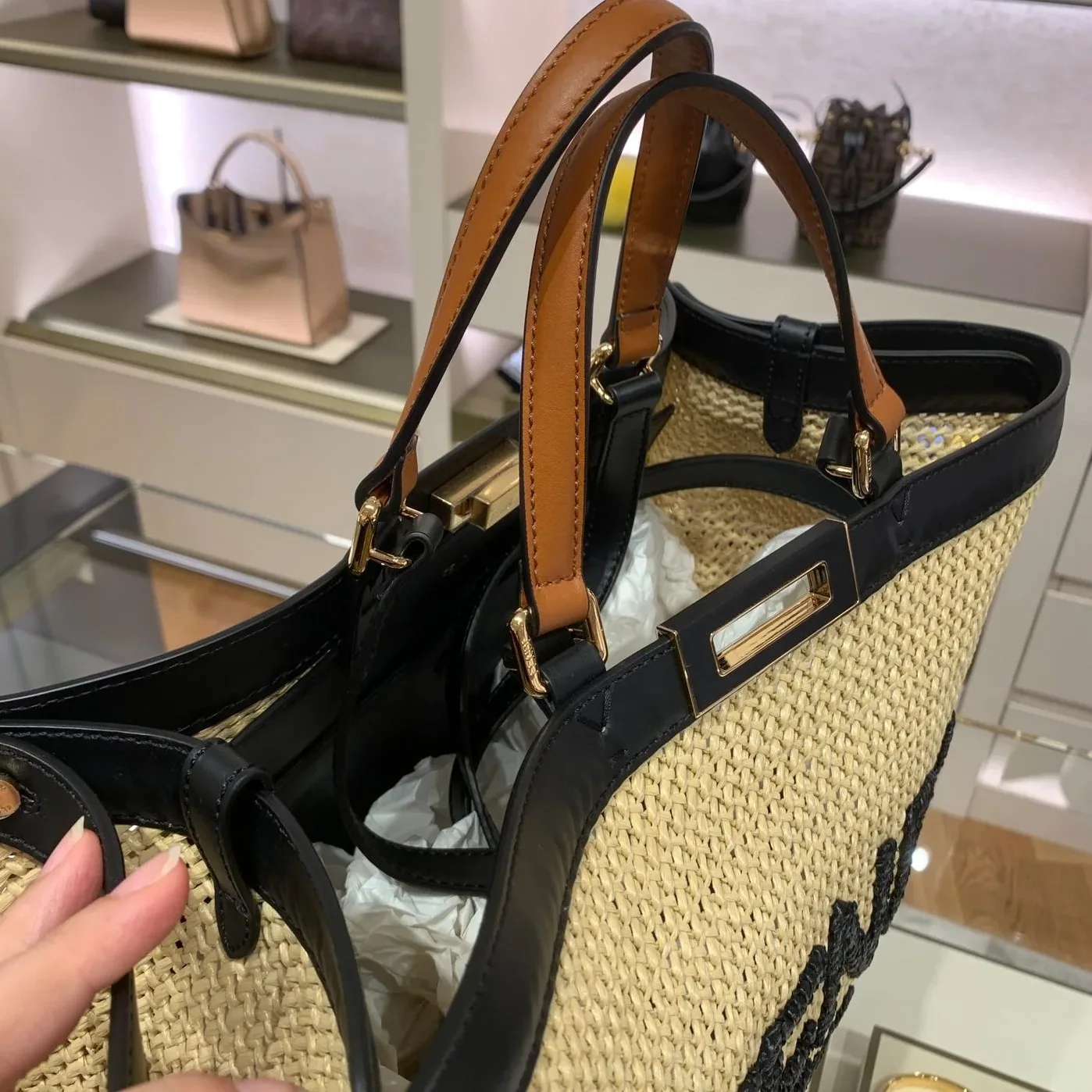 Fendi Peekaboo X-tote Medium Woven Straw Tote Bag Fendi Peekaboo X-tote Medium Woven Straw Tote Bag