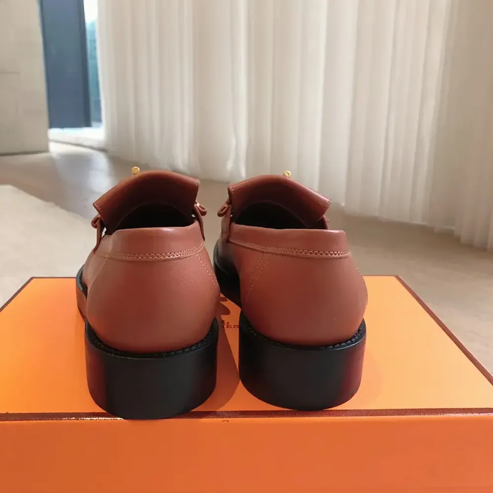Hermes Impact Loafer in Calfskin Leather-Brown 241143Z for Women