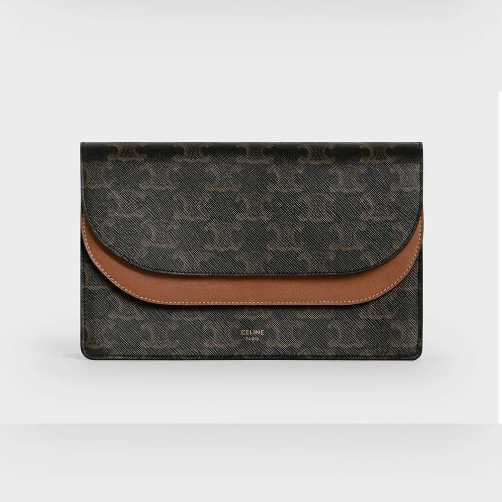 Celine Wallet on Strap in Triomphe Canvas and Smooth Lambskin for Women in Tan