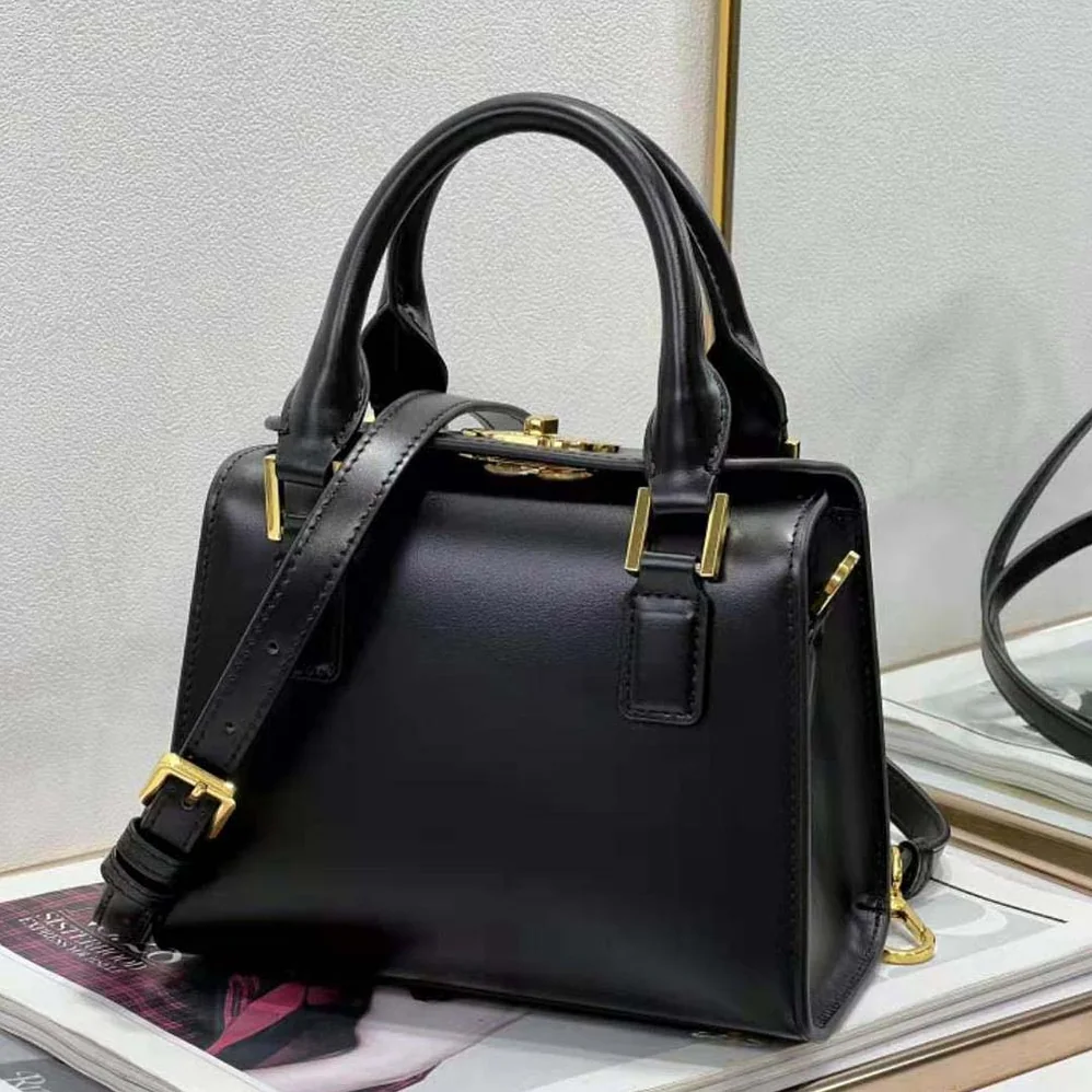 Dior Small Boston Bag Black Box Calfskin for Women