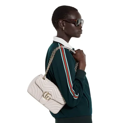 Gucci Marmont Medium Shoulder Bag / Light Grey Light Gold Hardware