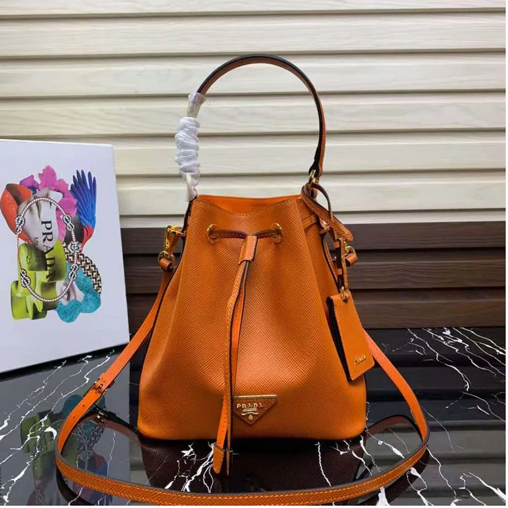 Prada Saffiano Leather Bucket Bag for Women in Orange Prada Saffiano Leather Bucket Bag for Women in Orange