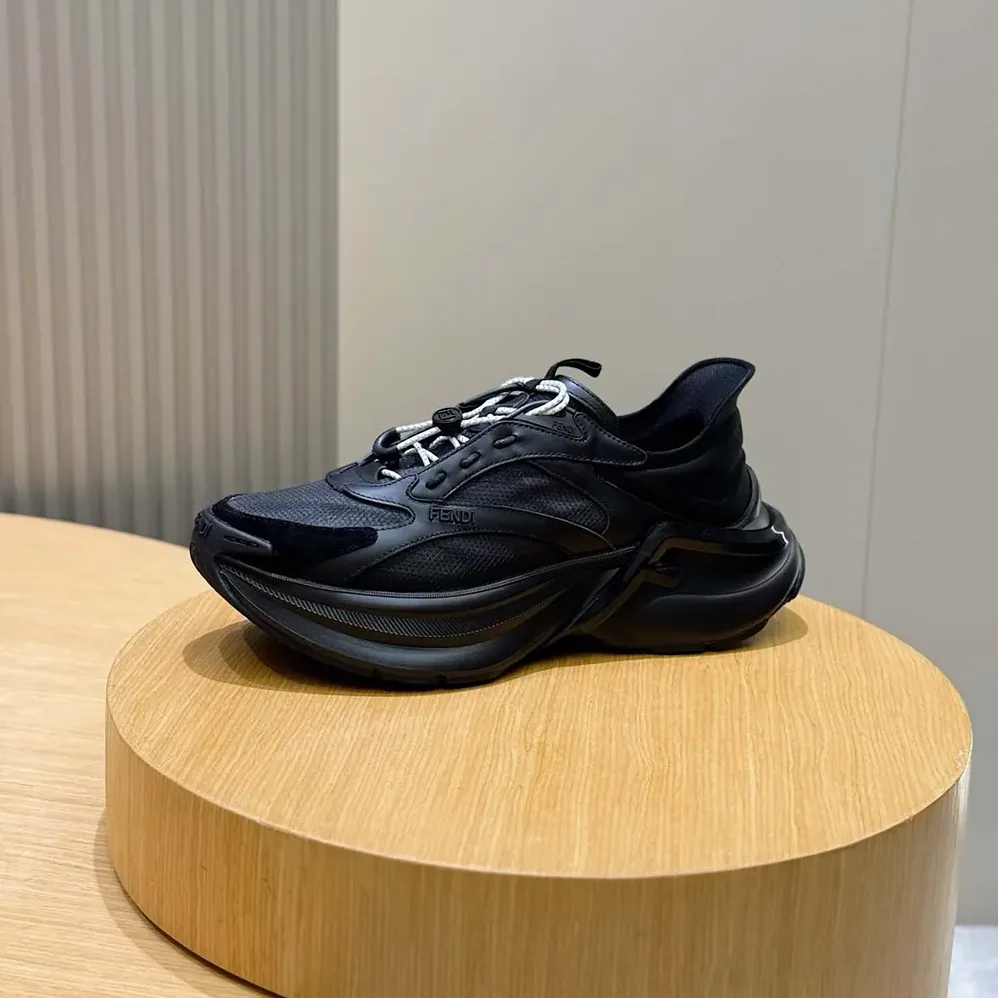 Fendi F-Light Sneakers Black Leather and Mesh Running Shoes for Unisex Fendi F-Light Sneakers Black Leather and Mesh Running Shoes for Unisex