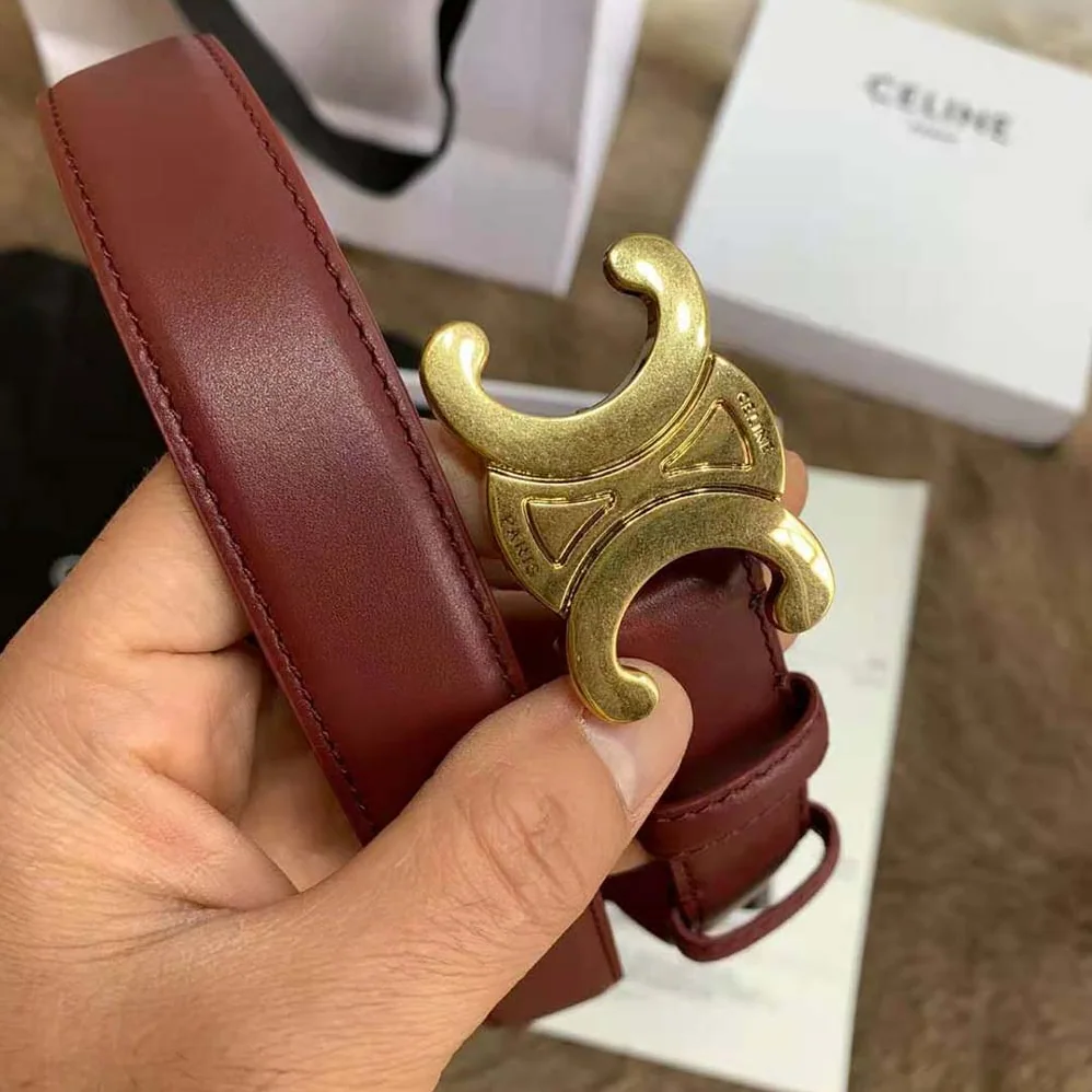 Celine Triomphe Belt in Smooth Calfskin for Women in Maroon
