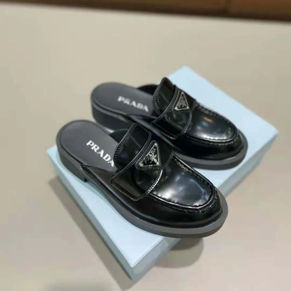 Prada Brushed Leather Mules in 40mm Heel for Women in Black Prada Brushed Leather Mules in 40mm Heel for Women in Black