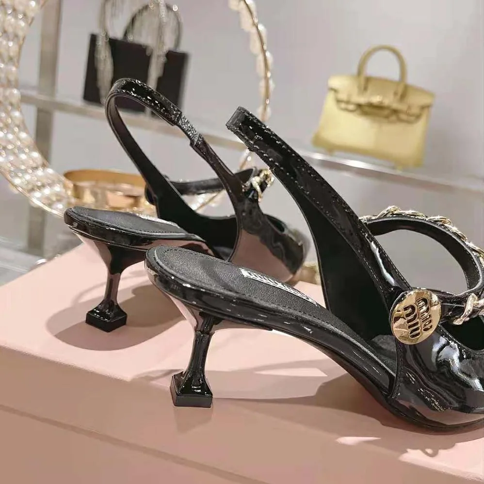 Miu Miu Patent Leather Slingback Pumps in 55mm Heel Height for Women in Black Miu Miu Patent Leather Slingback Pumps in 55mm Heel Height for Women in Black