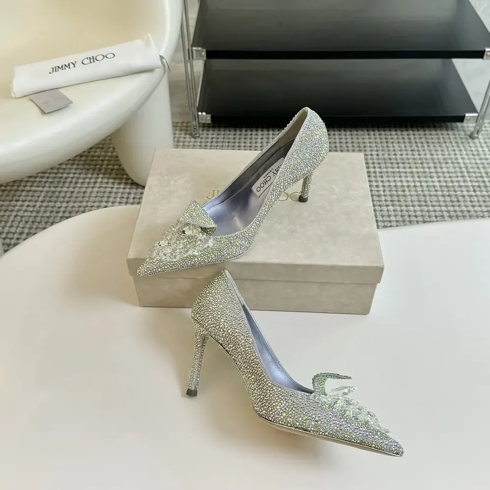 Jimmy Choo Crystal Slipper 85 Iridescent Crystal Pointed for Women in Toe Pumps
