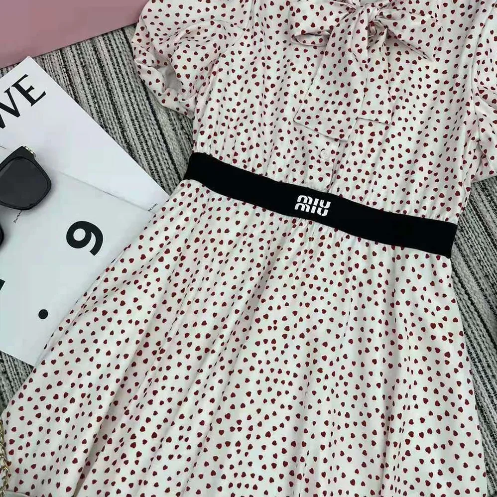 Miu Miu Crepe De Chine Mini for Women in Dress with Heart Print Miu Miu Crepe De Chine Mini for Women in Dress with Heart Print