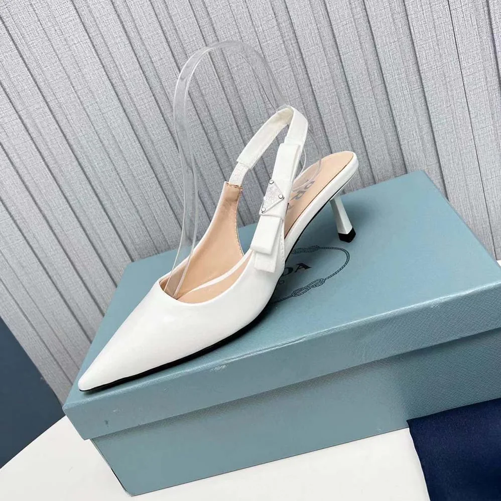 Prada Patent-Leather Slingback Pumps for Women in White Prada Patent-Leather Slingback Pumps for Women in White