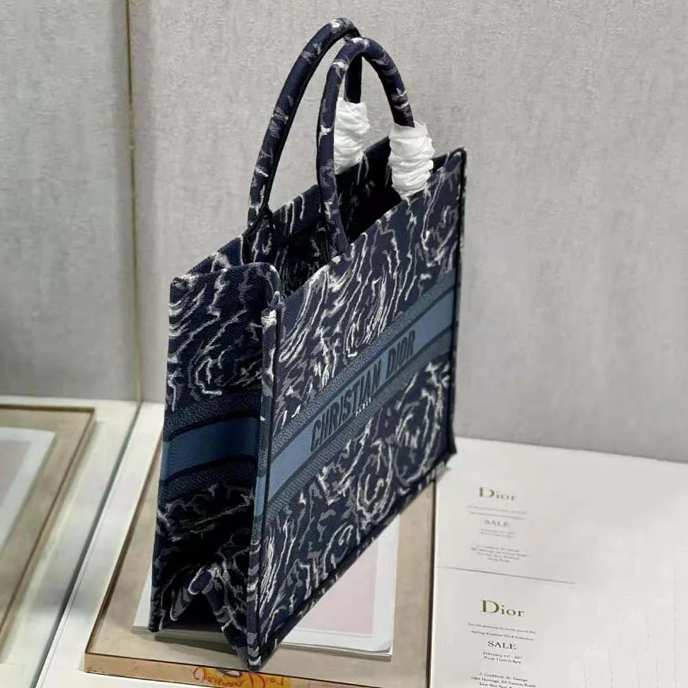 Dior Large Dior Book Tote Blue Dior Roses Embroidery for Women Dior Large Dior Book Tote Blue Dior Roses Embroidery for Women