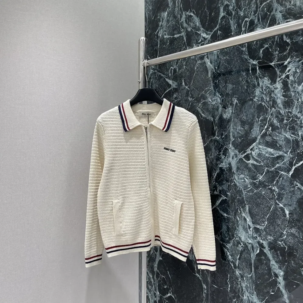 Miu Miu Cotton Knit Zipper Cardigan for Women Miu Miu Cotton Knit Zipper Cardigan for Women
