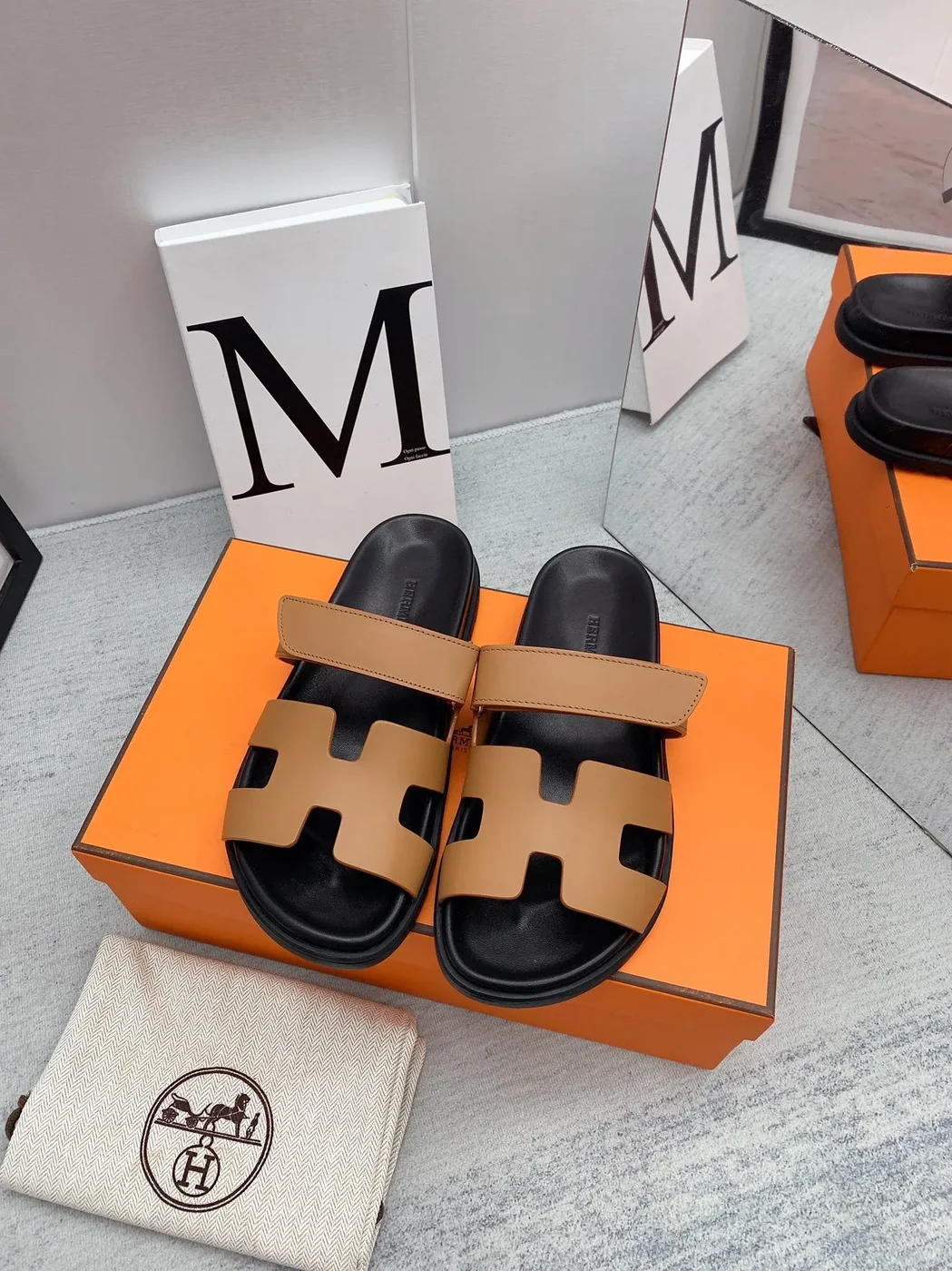 Hermes Chypre Sandals Brown in Blue Hermes Chypre Sandals Brown in Blue