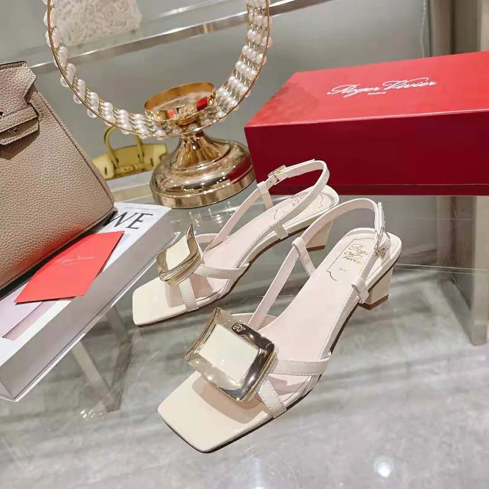 Roger Vivier Belle Vivier Metal Buckle Sandals in Patent Leather for Women Roger Vivier Belle Vivier Metal Buckle Sandals in Patent Leather for Women