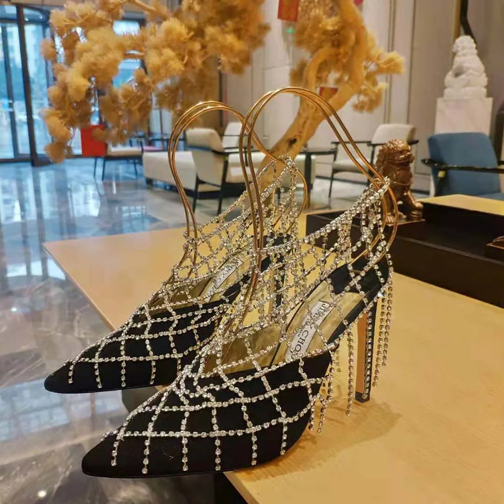 Jimmy Choo Scotty 110 Black Suede Mules with Crystal Chains for Women