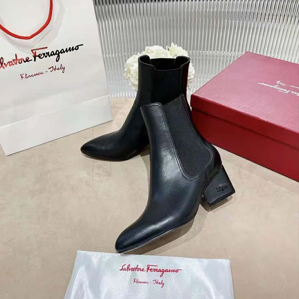 Salvatore Ferragamo Chelsea Boot in 55mm Heel for Women in Black Salvatore Ferragamo Chelsea Boot in 55mm Heel for Women in Black