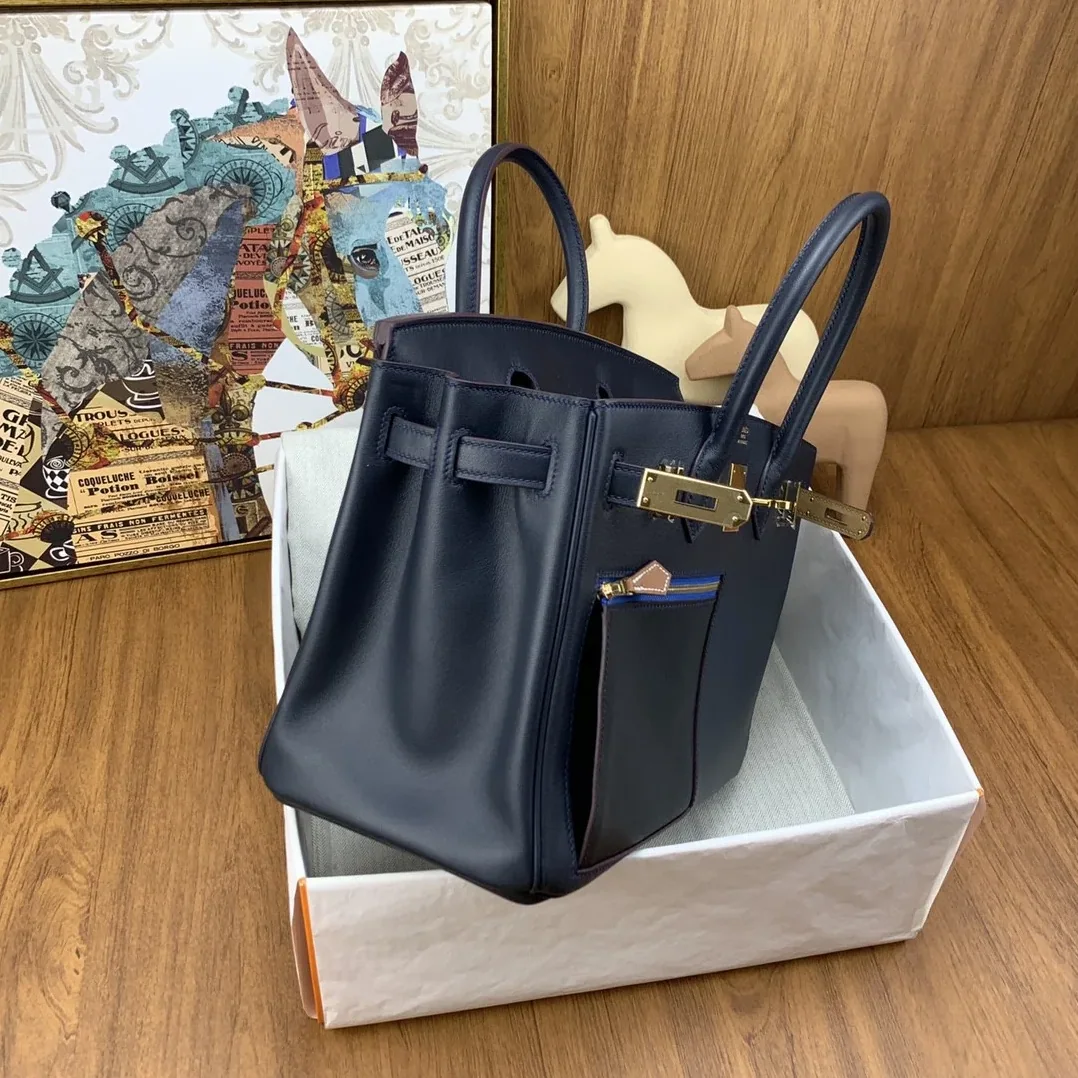 Hermes Birkin Colormatic Top Handle Bag / Navy Blue Gold Toned Hardware