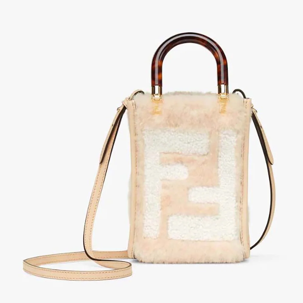 Fendi Mini Sunshine Shopper Pink Sheepskin Mini for Women in Bag with Inlay Fendi Mini Sunshine Shopper Pink Sheepskin Mini for Women in Bag with Inlay
