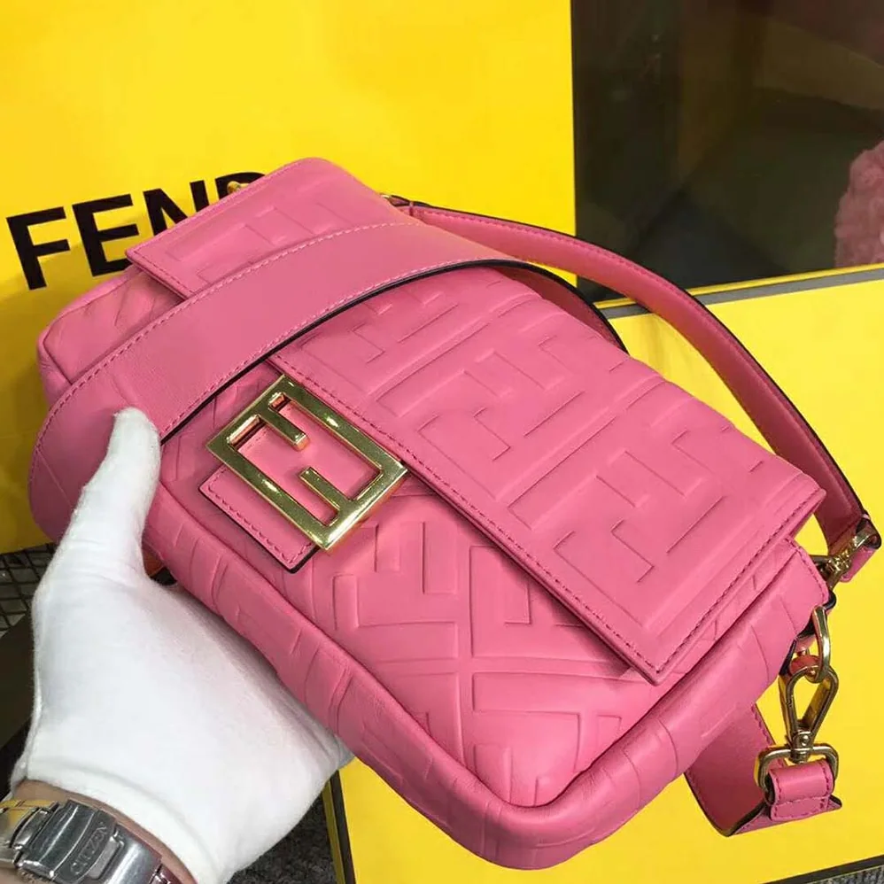 Fendi Iconic Baguette Leather Bag in Medium Size for Women in Pink