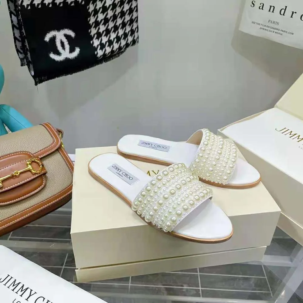Jimmy Choo Minea Flat White Satin Flats with All for Women in Over Pearls