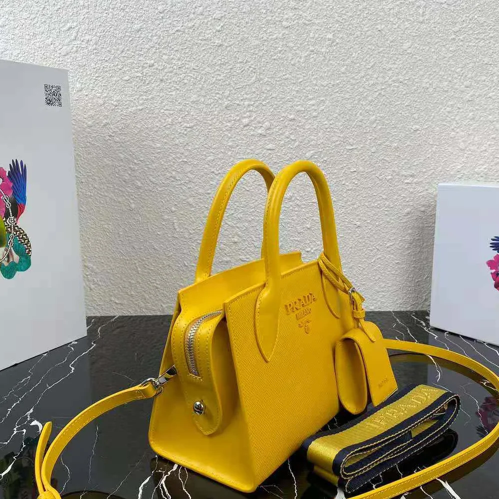 Prada Saffiano Leather Prada Monochrome Bag for Women in Yellow