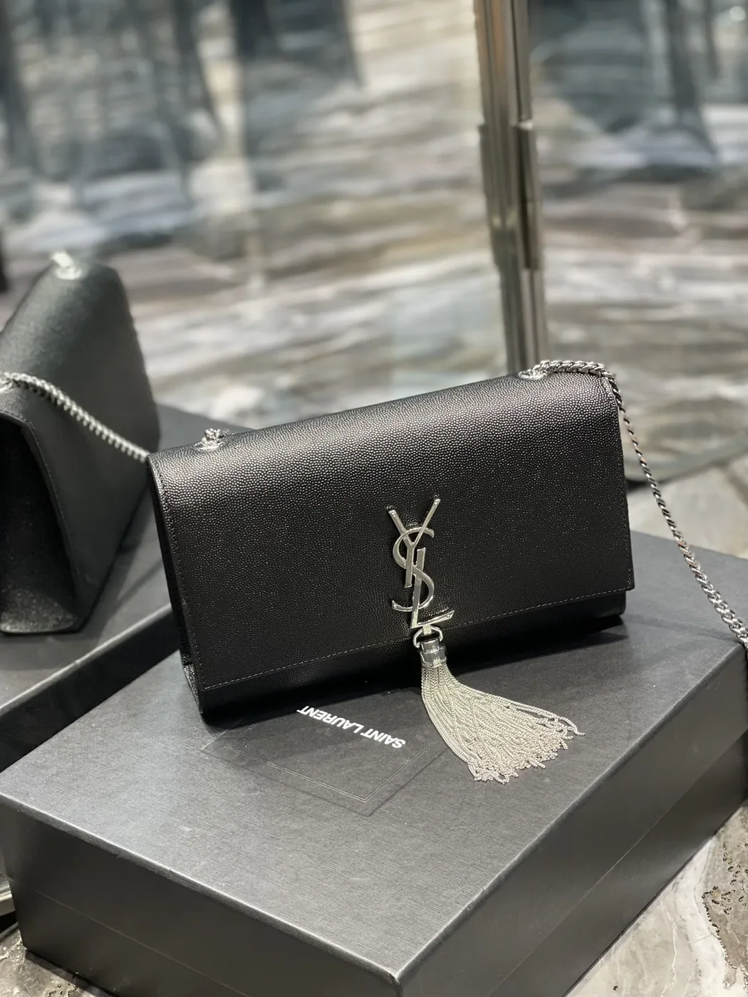 Saint Laurent Kata Medium Chain Bag Black With Tassel in YSL Saint Laurent Kata Medium Chain Bag Black With Tassel in YSL