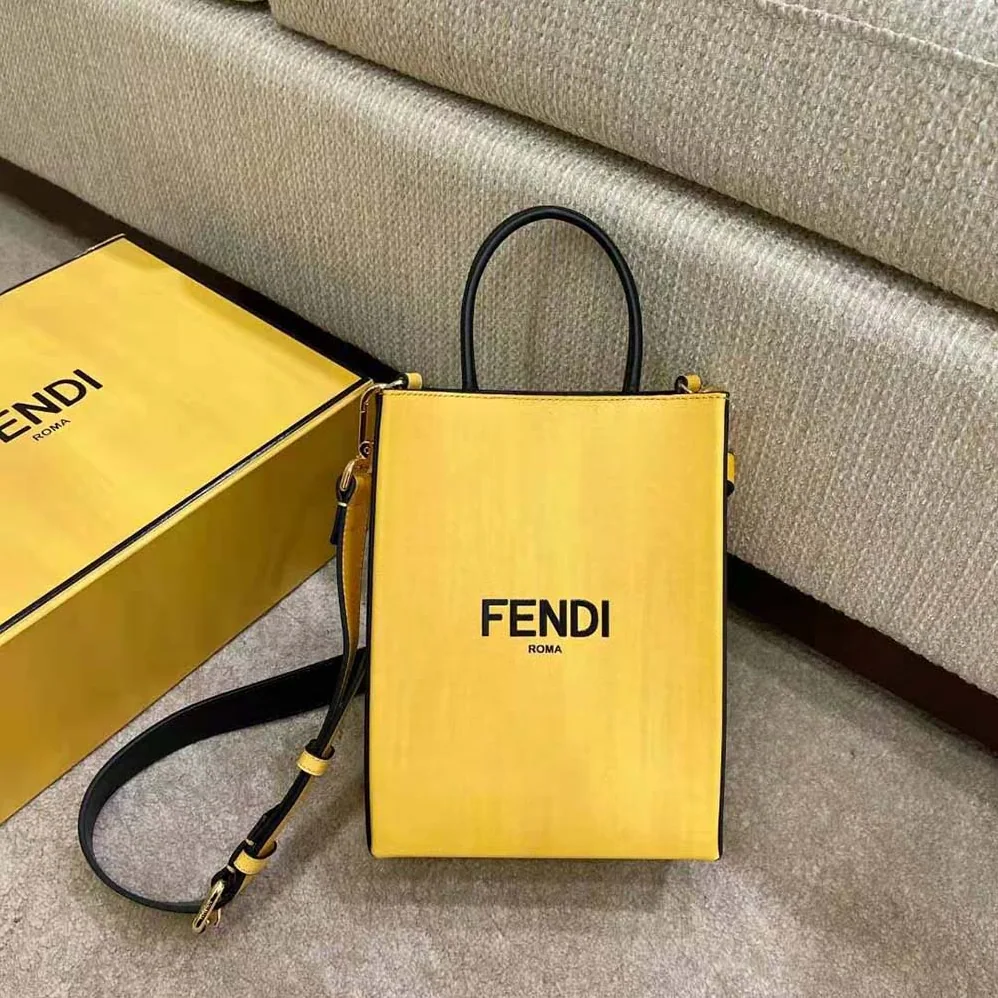 Fendi Fendi Pack Small Shopping Bag Yellow Leather Bag for Men